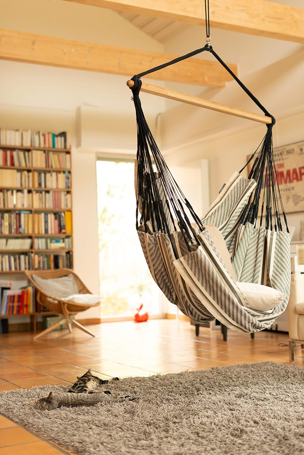 LA SIESTA® - XL King Habana Cotton Hammock Chair & CasaMount - Hanging Chair w/Suspension Kit for Walls Ceilings & Square Beams - Indoor Outdoor Swing Hanging Chair Bedroom Patio Balcony - Zebra