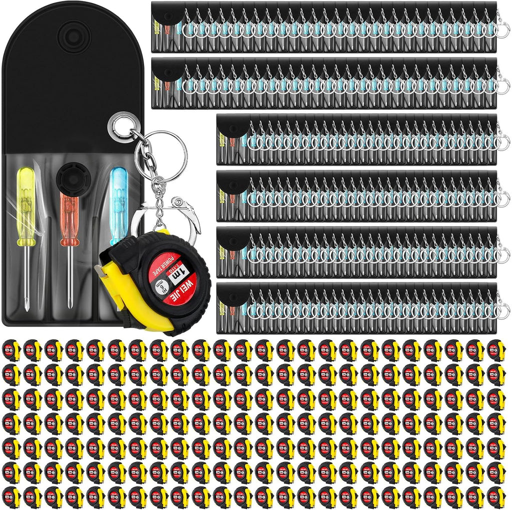 Jutom 288 Pcs Mini Tape Measure Keychain Bulk Mini Screwdriver Keychain Set Adult Tool Party Prize for Father's Men Gifts