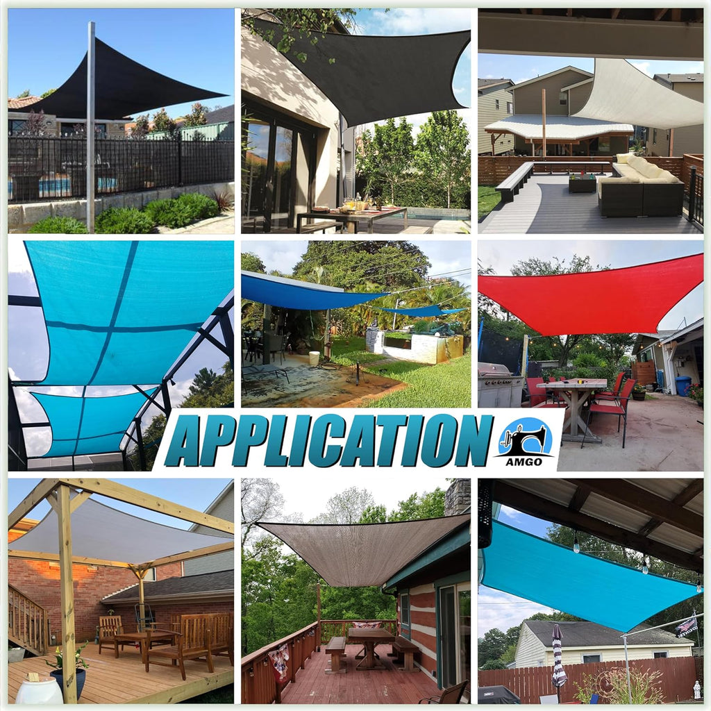 Amgo Custom Size 12' x 20' Grey Rectangle Square Sun Shade Sail UPF50+ AGTAPR0810, Order to Make Canopy Awning, 95% UV Blockage, Water & Air Permeable, Commercial and Residential (We Customize)