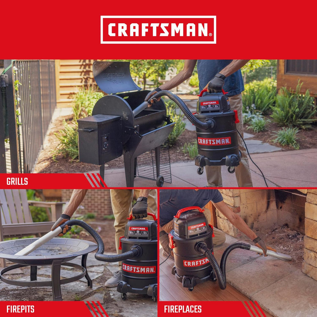 CRAFTSMAN CMXEVBE17050 5 Gallon 7.8 Amp Ash and Grilling Vacuum, Portable Dry Only Shop Vacuum with Drum Filter, Cartridge Filter, Hose and Attachments for Cool/Dry Ash Cleaning