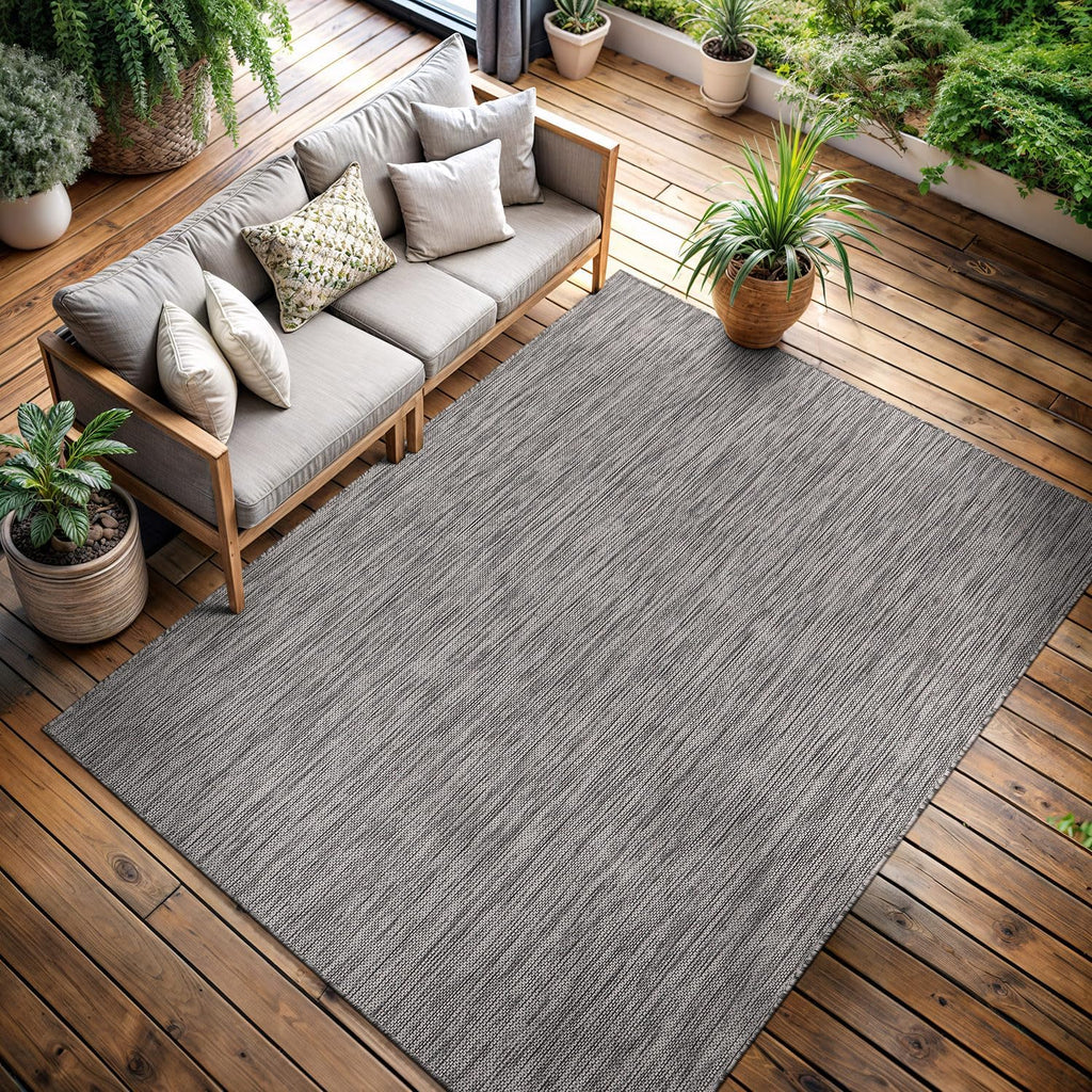 CAMILSON Outdoor Rug 9x12 Modern Area Rugs for Large Indoor and Outdoor Patios and Porches - Waterproof, Washable, Non-Shedding, Easy-to-Clean Outside Carpet (9 x 12, Solid - Silver Gray)