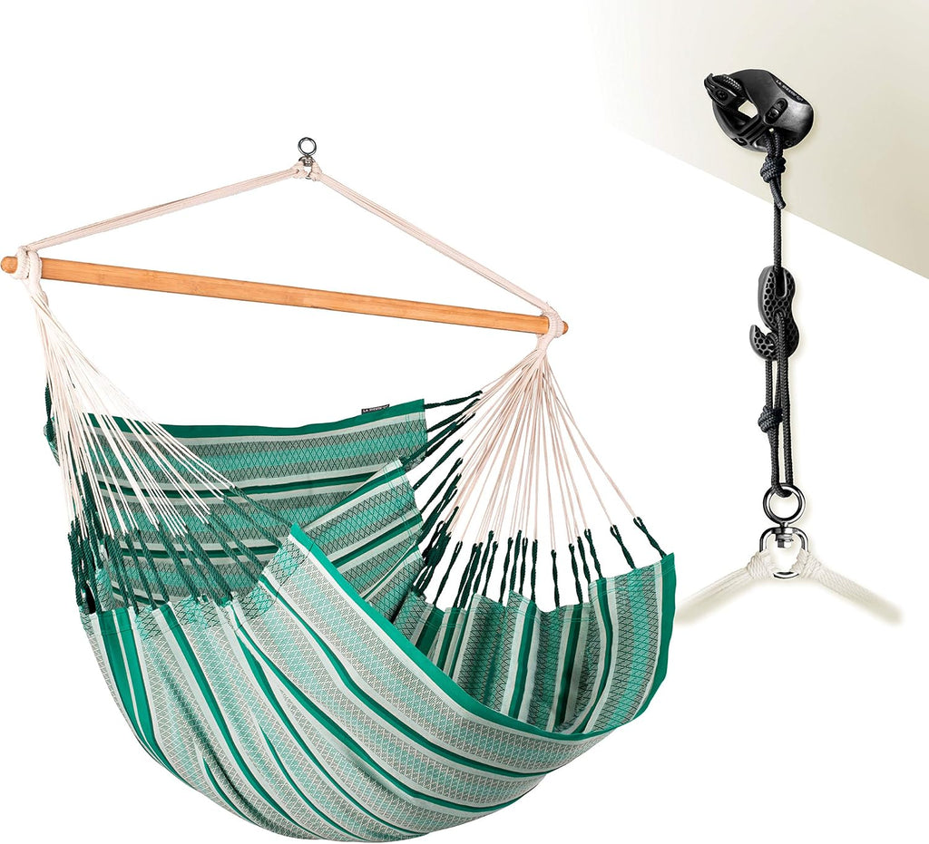 LA SIESTA® - XL King Habana Cotton Hammock Chair & CasaMount - Hanging Chair w/Suspension Kit for Walls Ceilings & Square Beams - Indoor Outdoor Swing Hanging Chair Bedroom Patio Balcony - Agave
