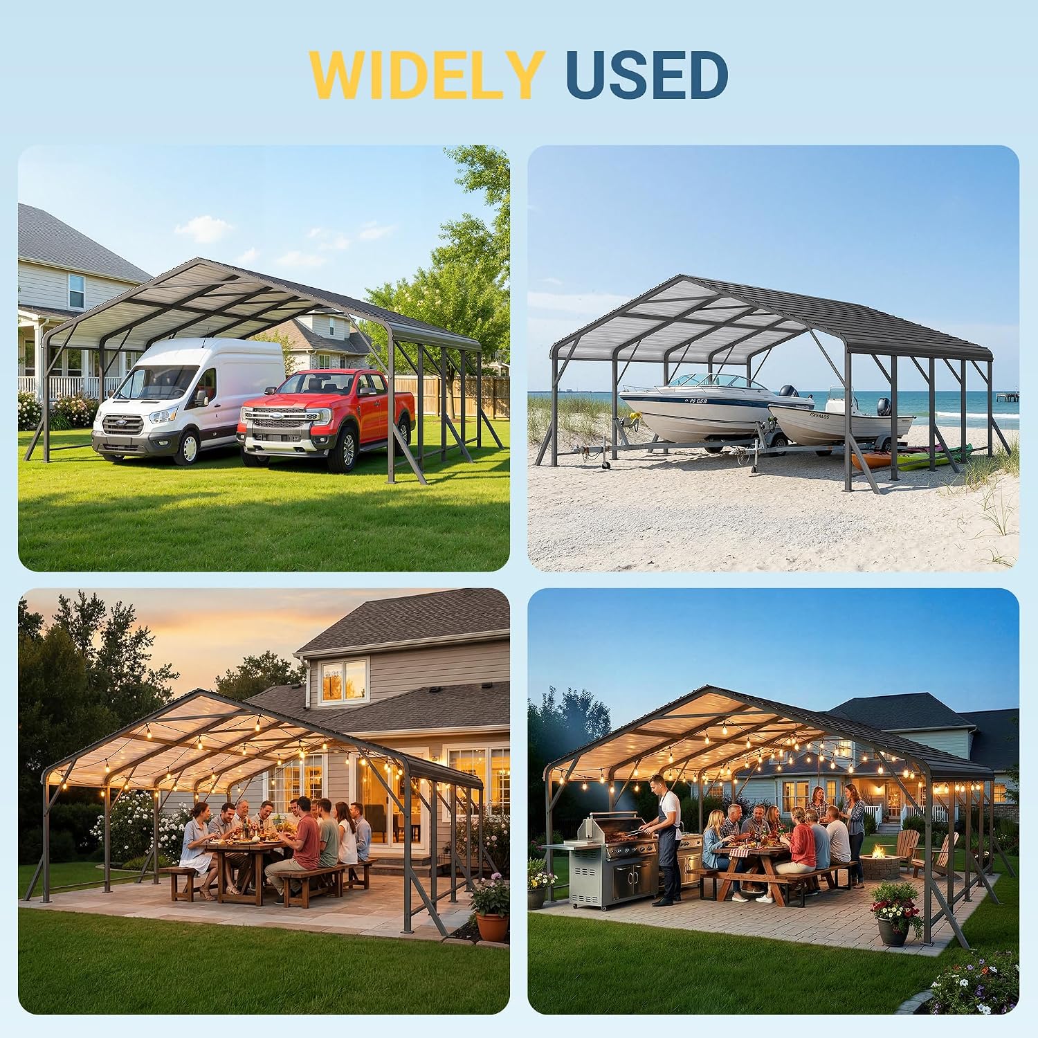 20x20 FT Metal Carport with Updated Roof & Enhanced Base, Heavy Duty Canopy Carport Garage, Vertaile for Car, Truck, Boat, Tractors, Party, Grey