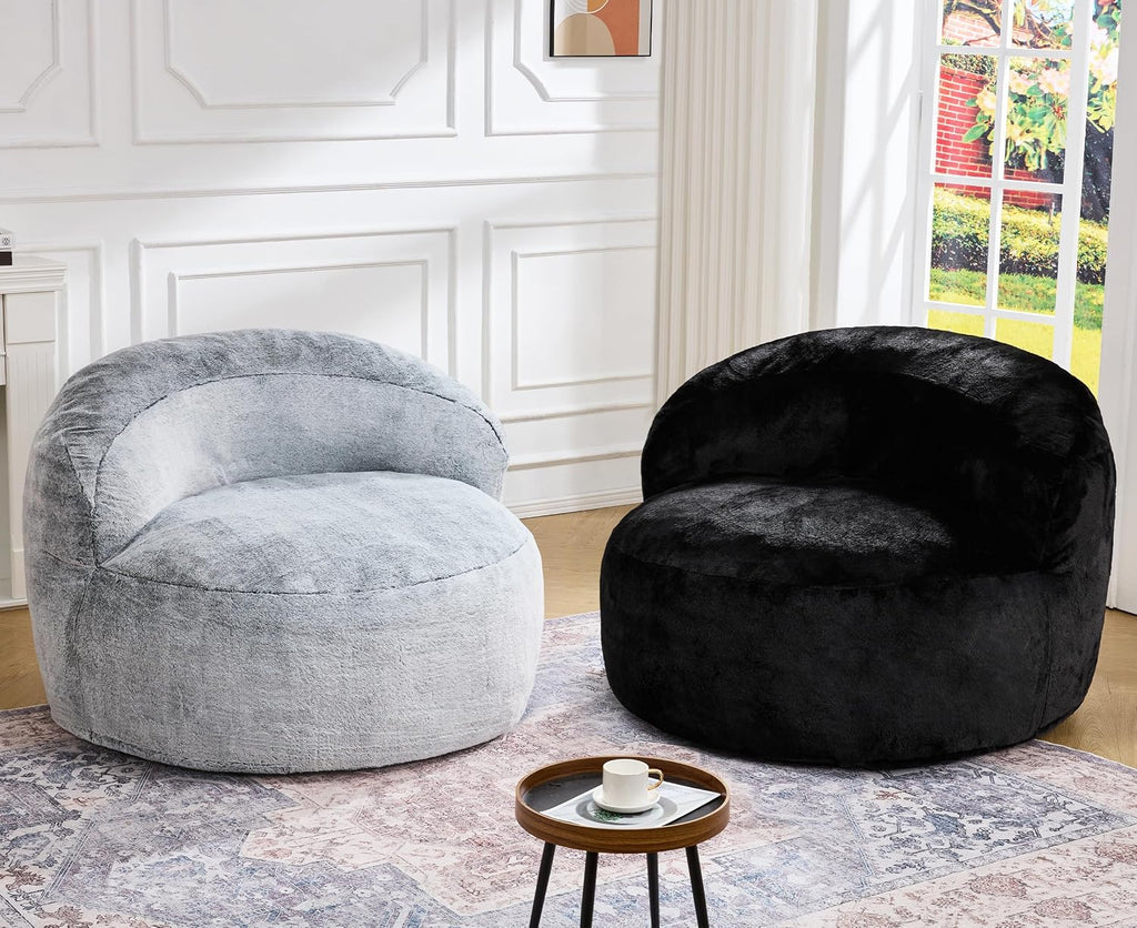 Hobestluk Bean Bag Chair Giant Bean Bag Chairs for Adults Big Bean Bag Chair with Memory Foam Filler Adults Large Beanbag with Faux Fur Cover for Bedroom(Plush Black,Oversize)