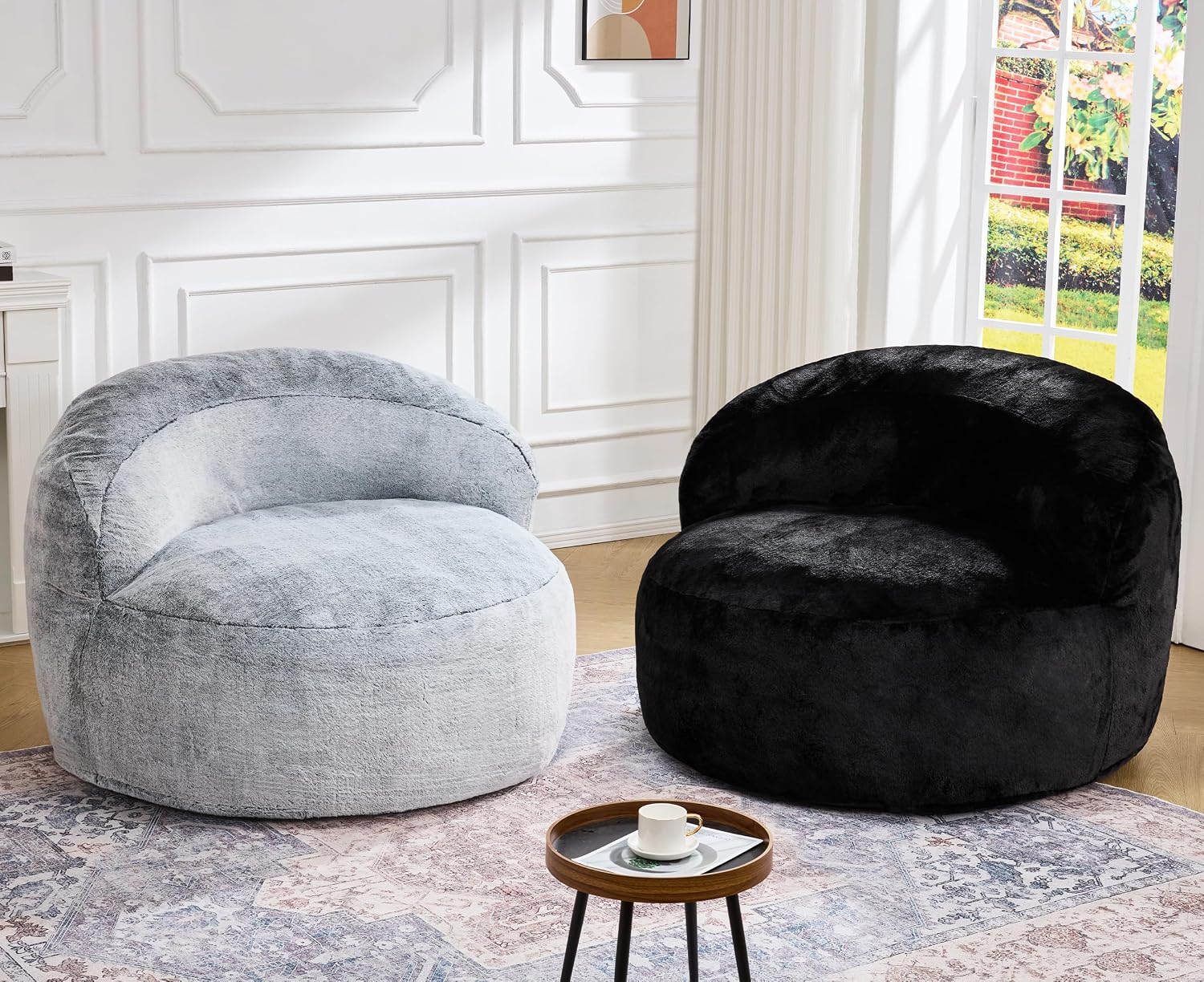 Hobestluk Bean Bag Chair Giant Bean Bag Chairs for Adults Big Bean Bag Chair with Memory Foam Filler Adults Large Beanbag with Faux Fur Cover for Bedroom(Plush Black,Oversize)