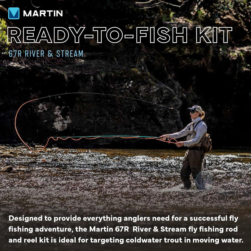 Martin 67R River|Stream Fly Fishing Rod and Reel Combo Kit, 4/6-Weight, 8-Foot 6-Inch, 4-Piece Rod, Moderate Action, Single Action Reel, 6-Weight Floating Line, Fly Assortment, Travel Case, Brown