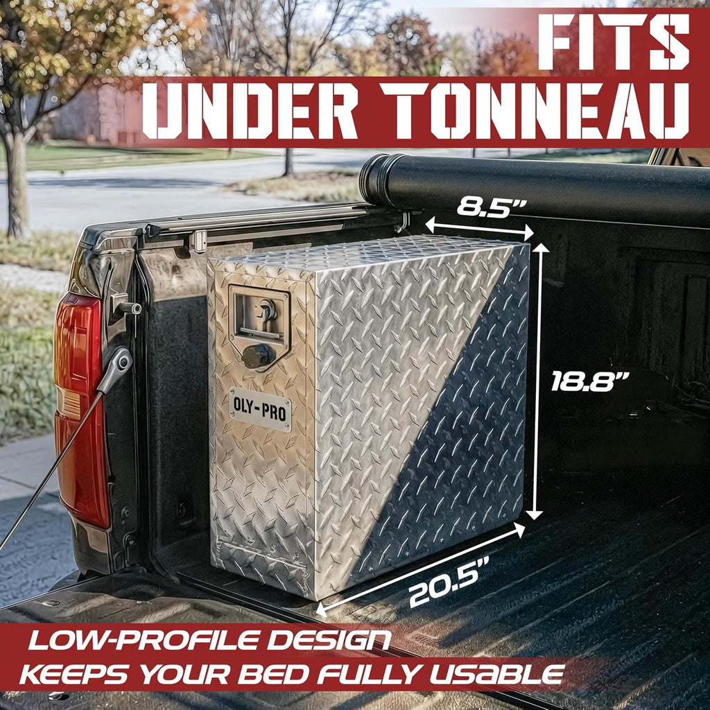 Truck Bed Tool Box with 5-Drawer Slides | Lockable Heavy-Duty Tool Chest Storage for Pickup, Jobsite & Side Trucks | 8-Inch Toolbox with Key (Silver Aluminum - T Handle)
