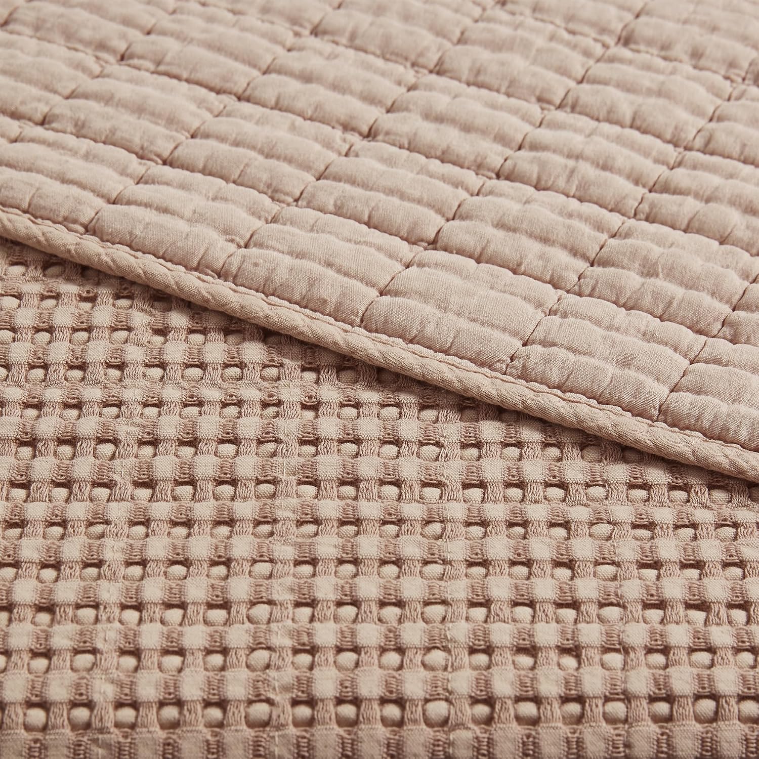 Levtex Home Mills Waffle Full/Queen Quilt Set (88x92in) with 2 Pillow Shams (26x20in) - Blush - Cotton Waffle Full/Queen Size Quilt Bedding Set - Lightweight, Soft, Pre-Washed