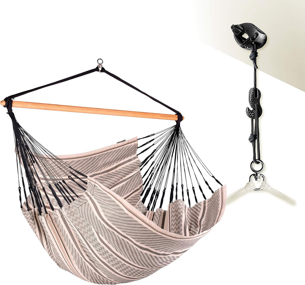 LA SIESTA® - XL King Habana Cotton Hammock Chair & CasaMount - Hanging Chair w/Suspension Kit for Walls Ceilings & Square Beams - Indoor Outdoor Swing Hanging Chair Bedroom Patio Balcony - Zebra