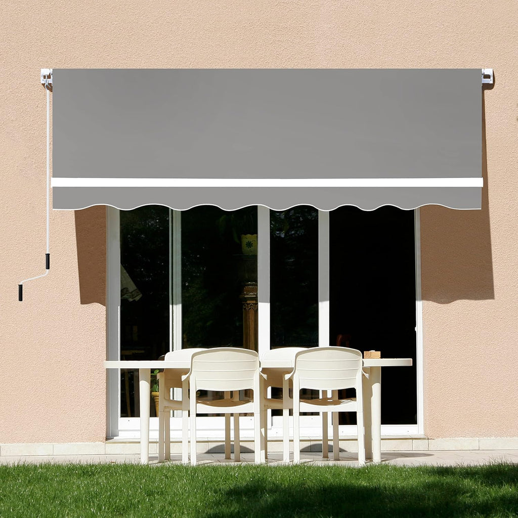 VEIKOU 8 x 7ft Patio Retractable Awning, Awnings for Patio w/Adjustable Canopy, Manual Awning Sun Shade Window Door Shelter with Aluminum Frame for Deck, Garden, Gray