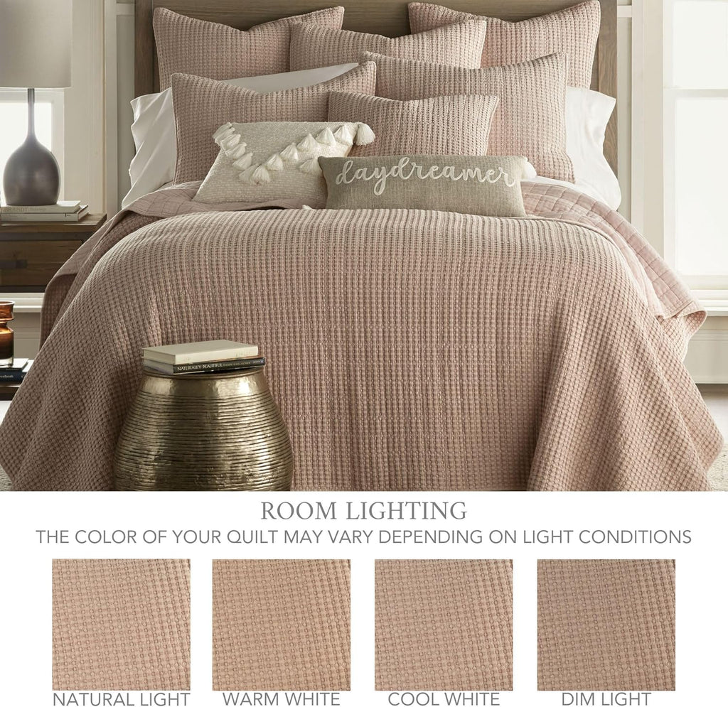Levtex Home Mills Waffle Full/Queen Quilt Set (88x92in) with 2 Pillow Shams (26x20in) - Blush - Cotton Waffle Full/Queen Size Quilt Bedding Set - Lightweight, Soft, Pre-Washed