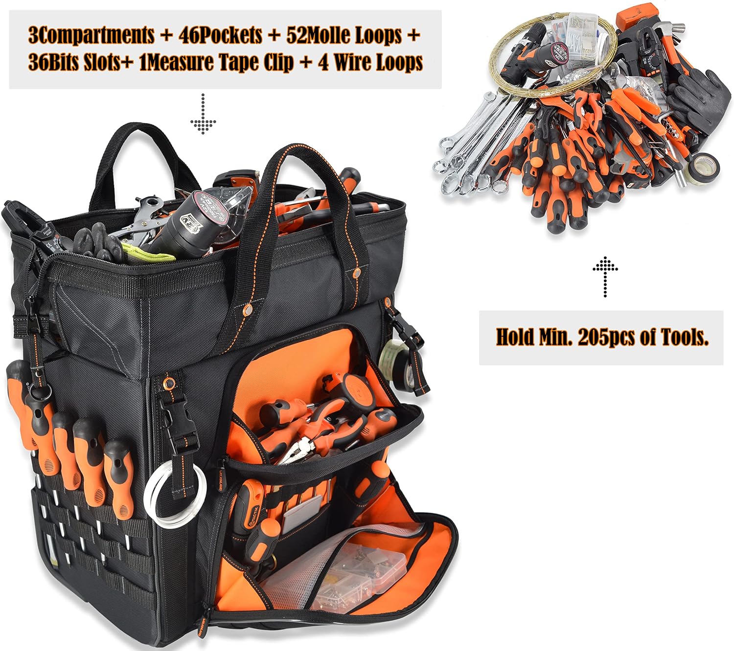 WELKINLAND 46Pockets-26' Rolling tool bag, Tools bag with wheels, Rolling tote bag, Tool tote, HVAC tools bags, Electrician tool bag, Tool bag organizer, Tool bags for men