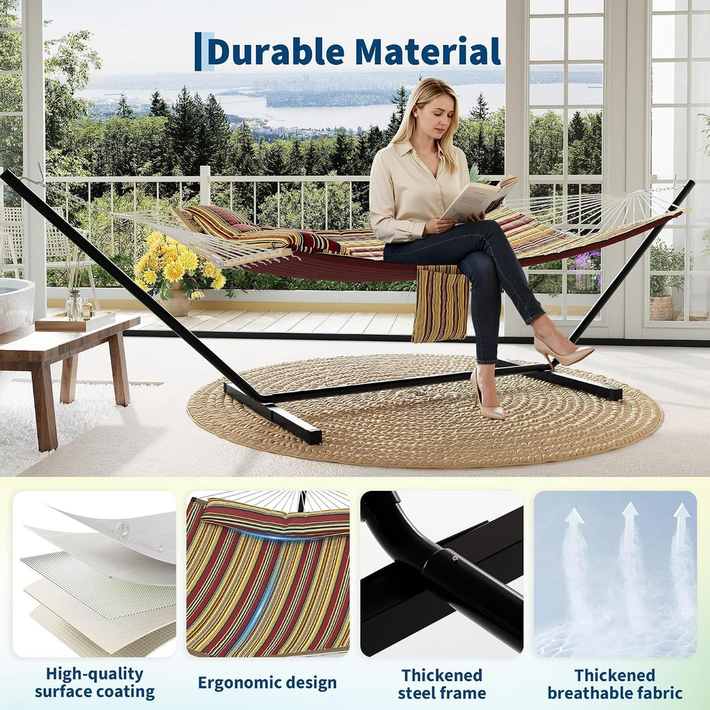 GarveeHome Portable 2 Person Double Hammock with Sturdy Heavy-Duty Steel Stand – 450LBS Max Load, Quick & Effortless Assembly, Perfect for Indoor Living, Yard, Patio & Camping Trips