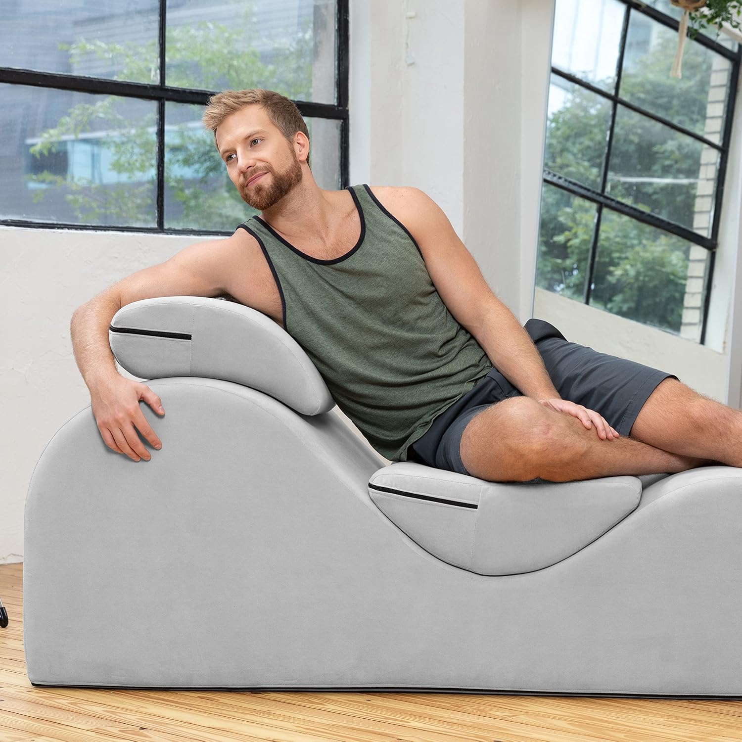 Avana Luvu Lounger - Chaise Lounge Chair for Yoga, Exercise, Massage - High Density Foam - Made in The USA - Light Grey