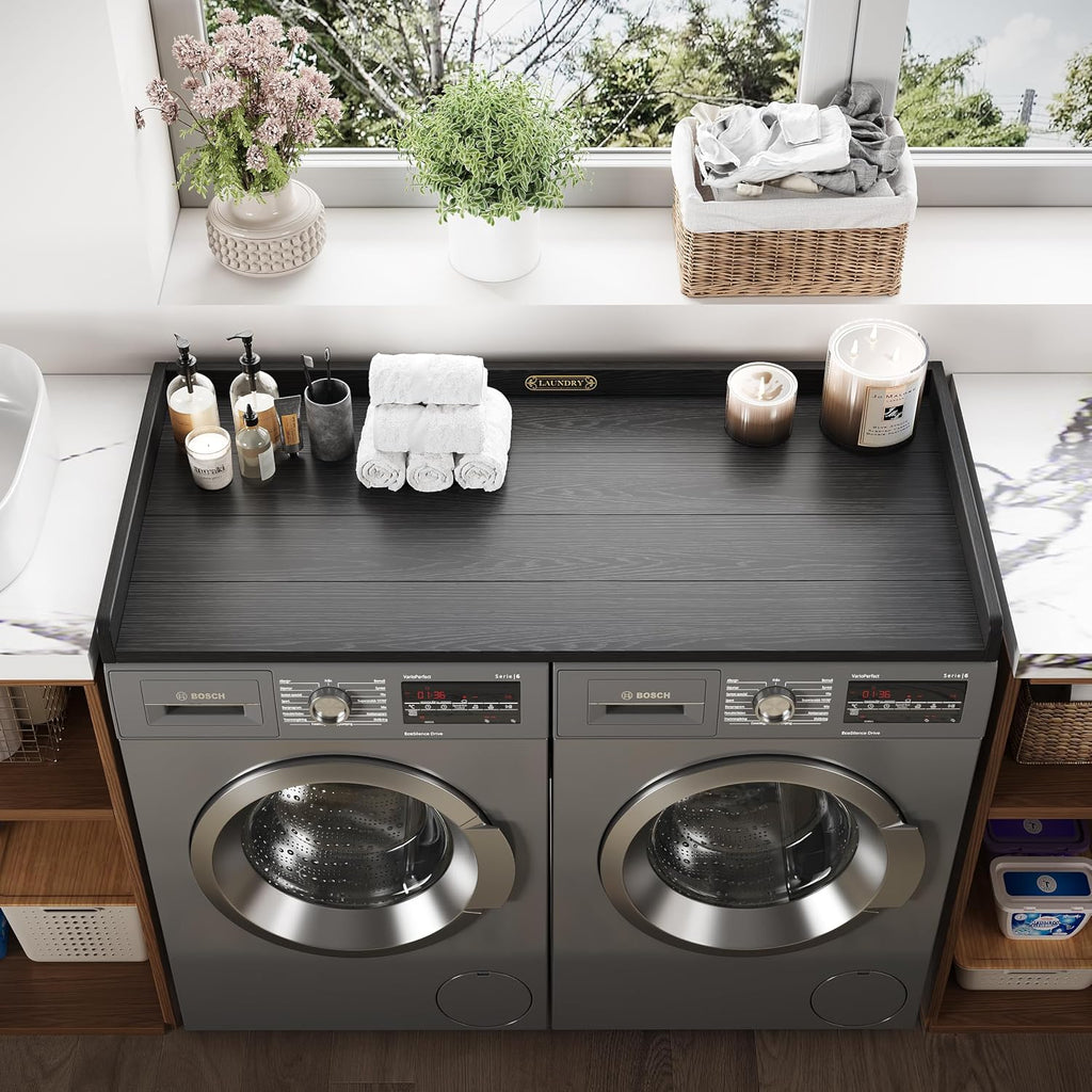 No-Installation HDPE Washer Dryer Countertop Washer and Dryer Topper Covers for The Top Laundry Countertop Laundry Room Organization No Water Leakage,Black