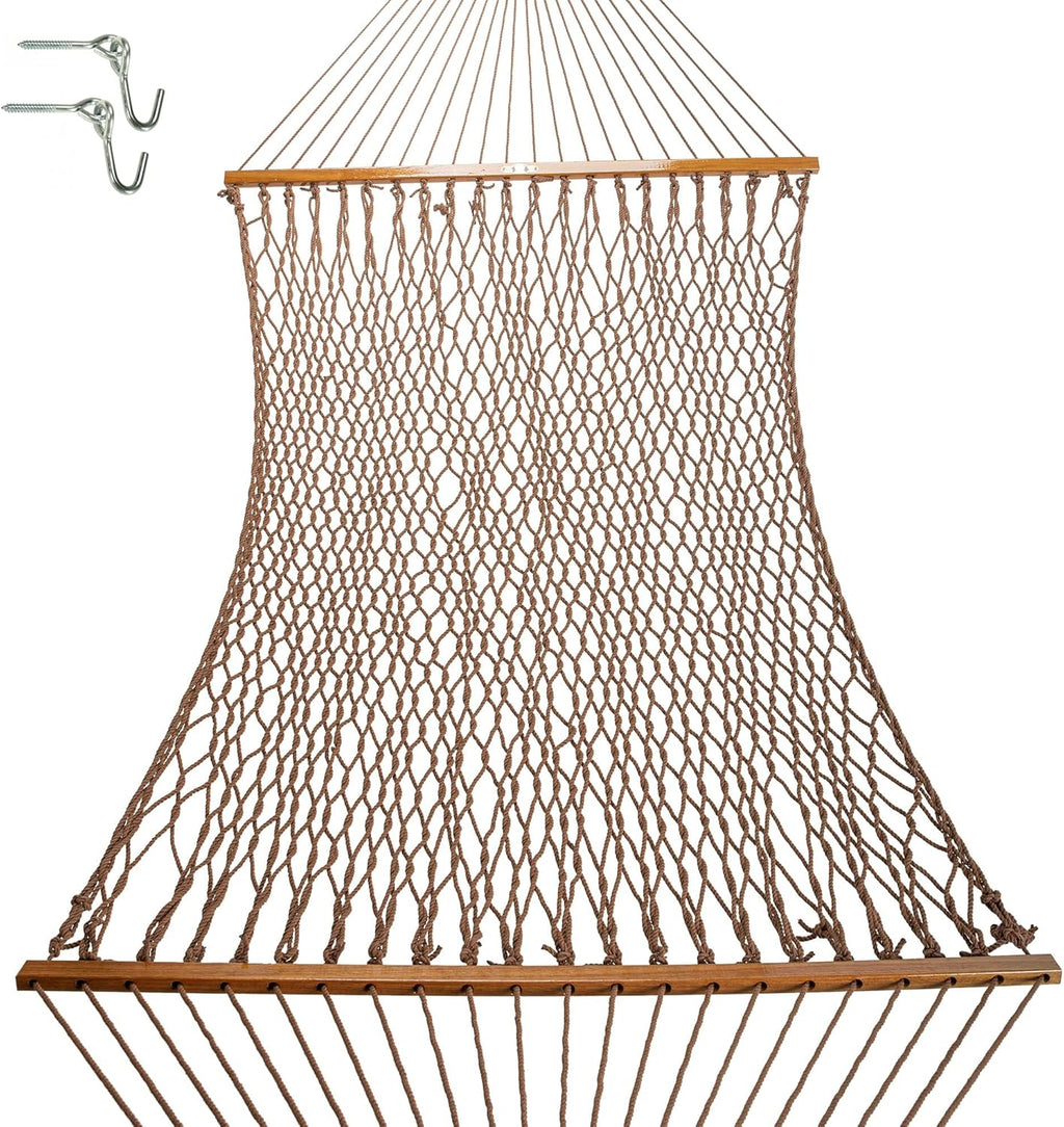 Original Pawleys Island Large Antique Brown DuraCord Rope Hammock – 13 ft. x 55 in., 2-Person, 450 lb Capacity, Oak Spreader Bar, Zinc-Plated Hardware, Handcrafted in the USA