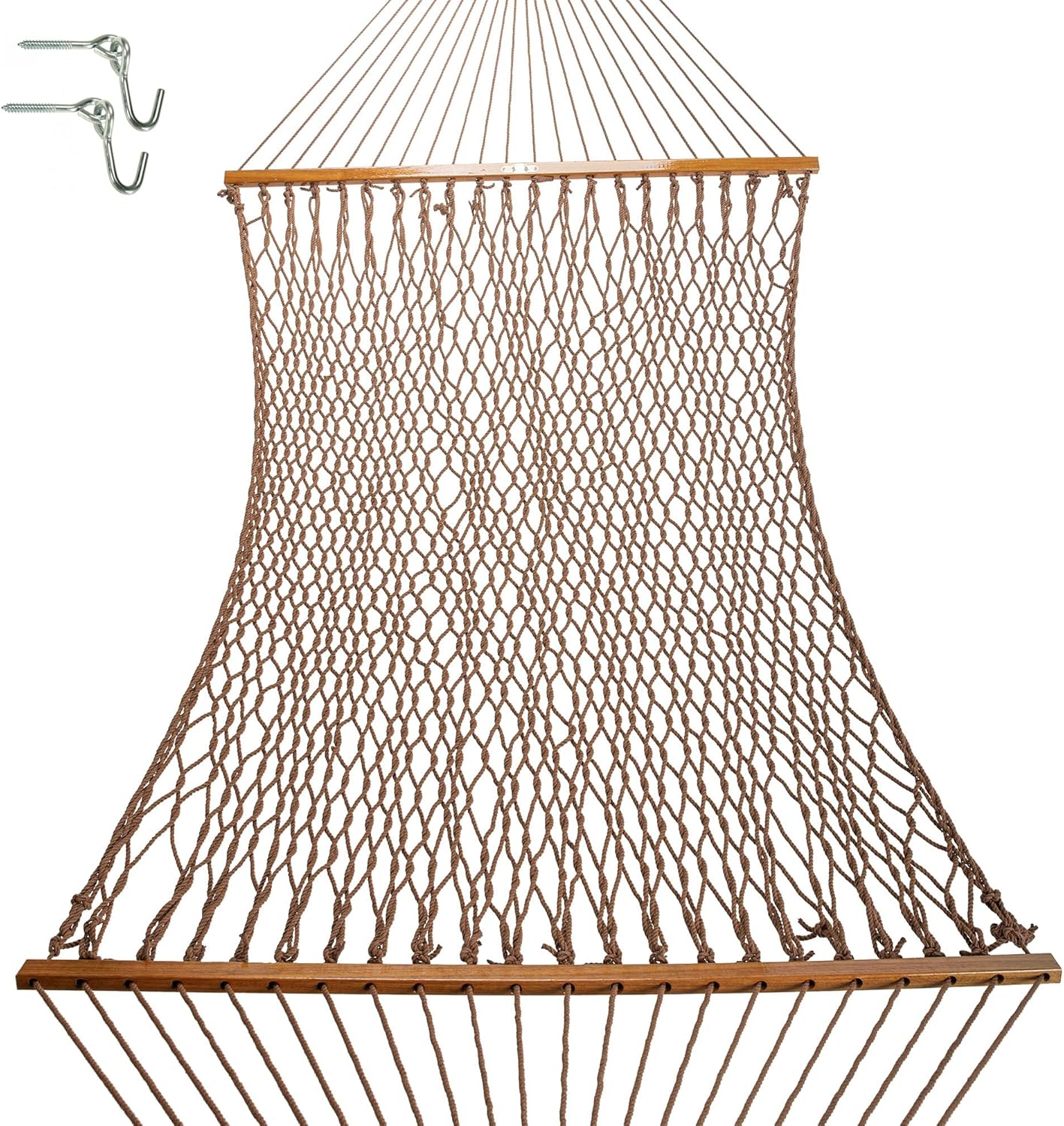 Original Pawleys Island Large Antique Brown DuraCord Rope Hammock – 13 ft. x 55 in., 2-Person, 450 lb Capacity, Oak Spreader Bar, Zinc-Plated Hardware, Handcrafted in the USA