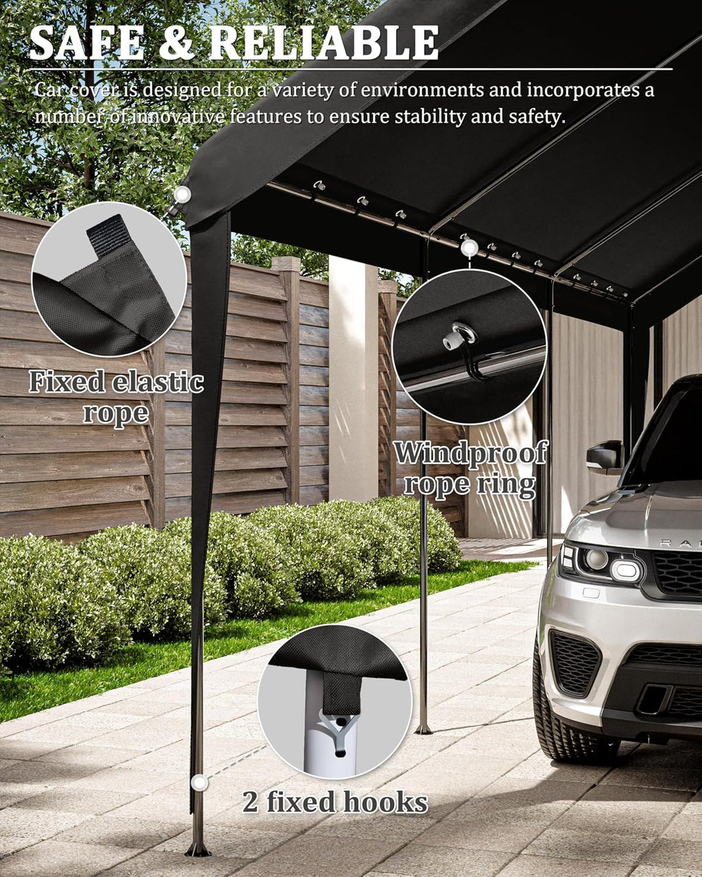 Carport Canopy Replacement Cover 12x20 Heavy Duty Outdoor Portable Car Canopy Oxford Waterproof UV & Tear Resistant Garage Canopy with Ball Bungees (Frame is Not Included)