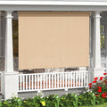 VICLLAX Cordless Outdoor Roller Shade with Splicing Design 10'×8', Exterior Roll Up Shade Blind for Porch, Patio, Yard, Wheat