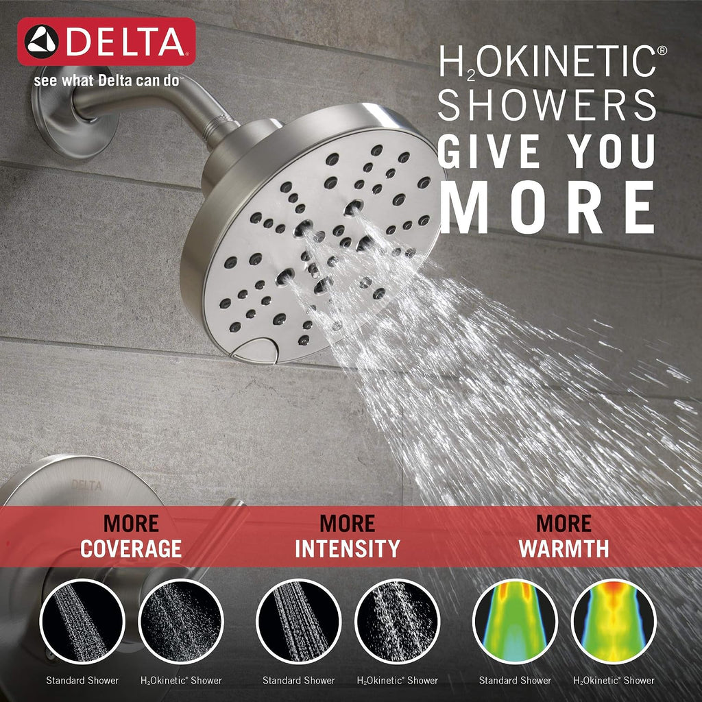 Delta Nicoli 14 Series H2Okinetic Bathtub and Shower Faucet Set, Chrome Shower Head and Handle Set, Valve Trim Kit, Chrome 144749 (Valve Included)