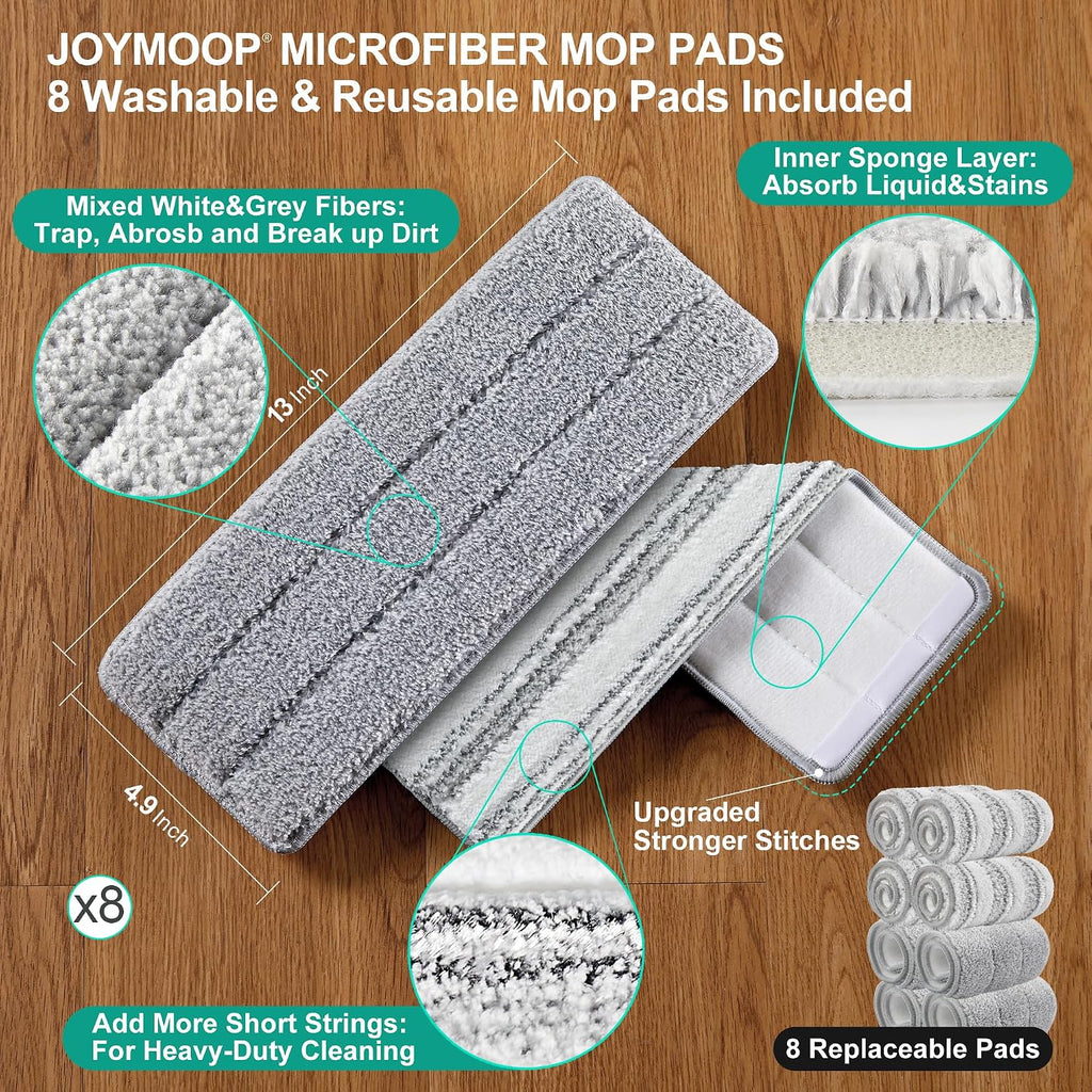 JOYMOOP Mop and Bucket Set for Household and Commercial Cleaning, Flat Mop System with 2 Mops and 8 Large Microfiber Pads for Floors and Walls