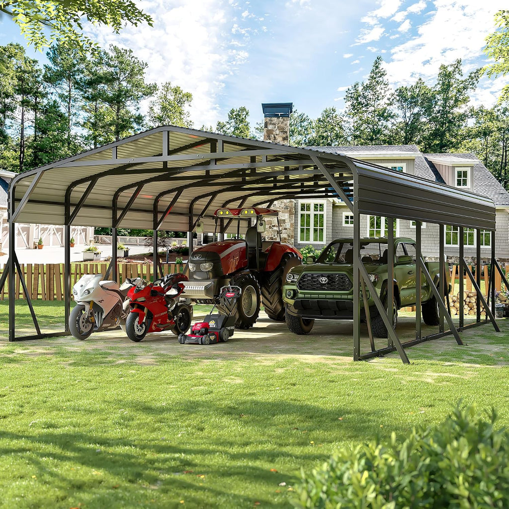 AirWire 20'X30' Heavy Duty Carport Canopy for 2 Car, Metal Car Port Garage with Galvanized Steel Roof and Reinforced Stable Triangle Frame Base, Large Car Tent Shelter for Car, Pickup, Tractor, Boat