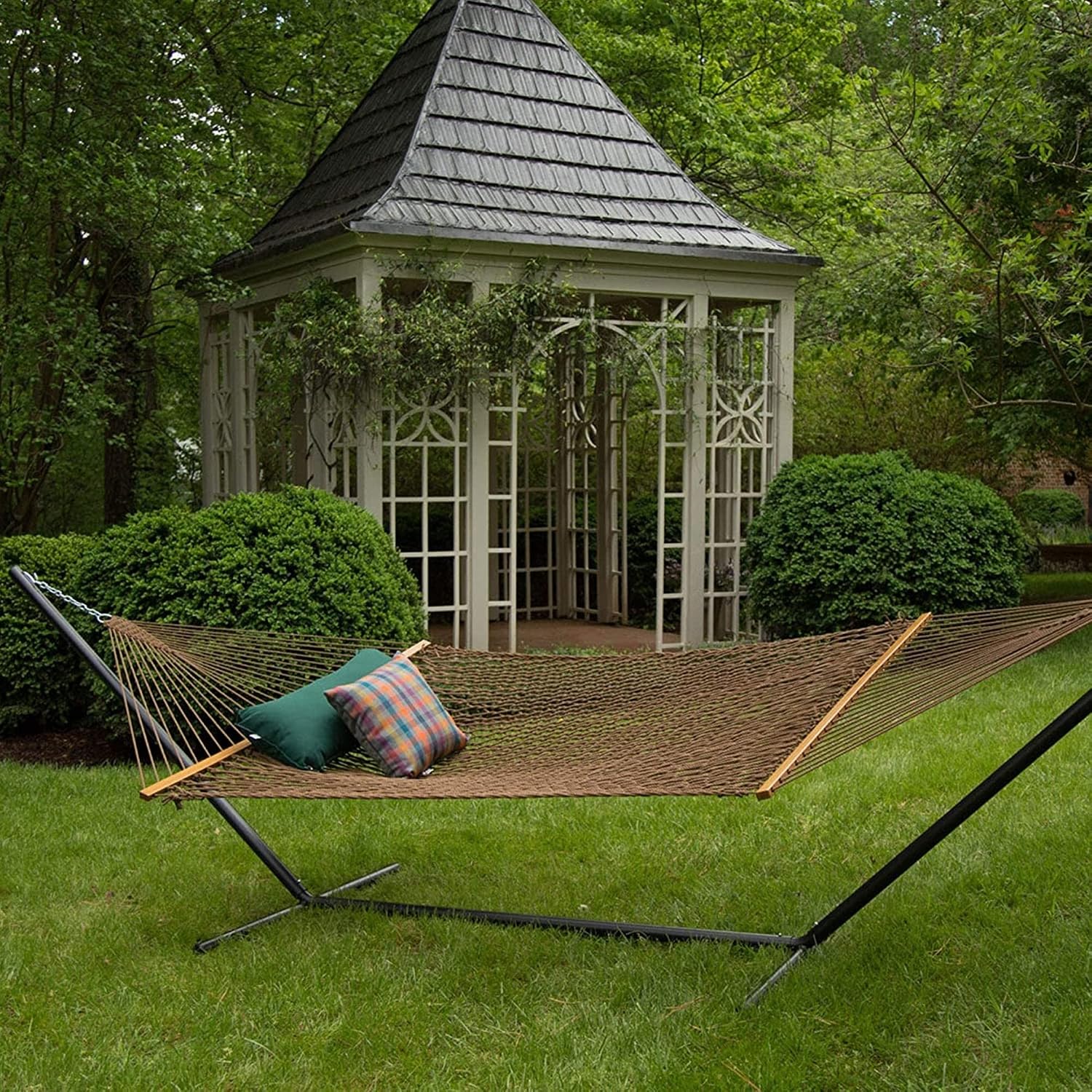 Original Pawleys Island Large Antique Brown DuraCord Rope Hammock – 13 ft. x 55 in., 2-Person, 450 lb Capacity, Oak Spreader Bar, Zinc-Plated Hardware, Handcrafted in the USA