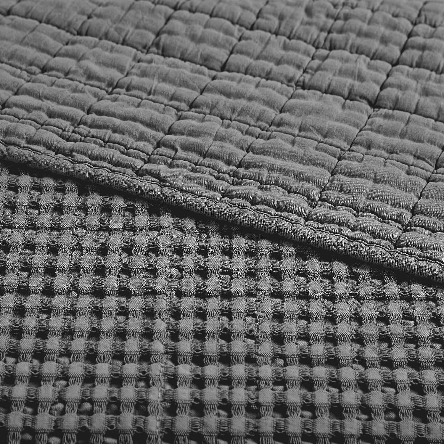 Levtex Home Mills Waffle Full/Queen Quilt Set (88x92in) with 2 Pillow Shams (26x20in) - Charcoal - 100% Cotton Full/Queen Size Quilt Bedding Set - Lightweight, Soft, Pre-Washed
