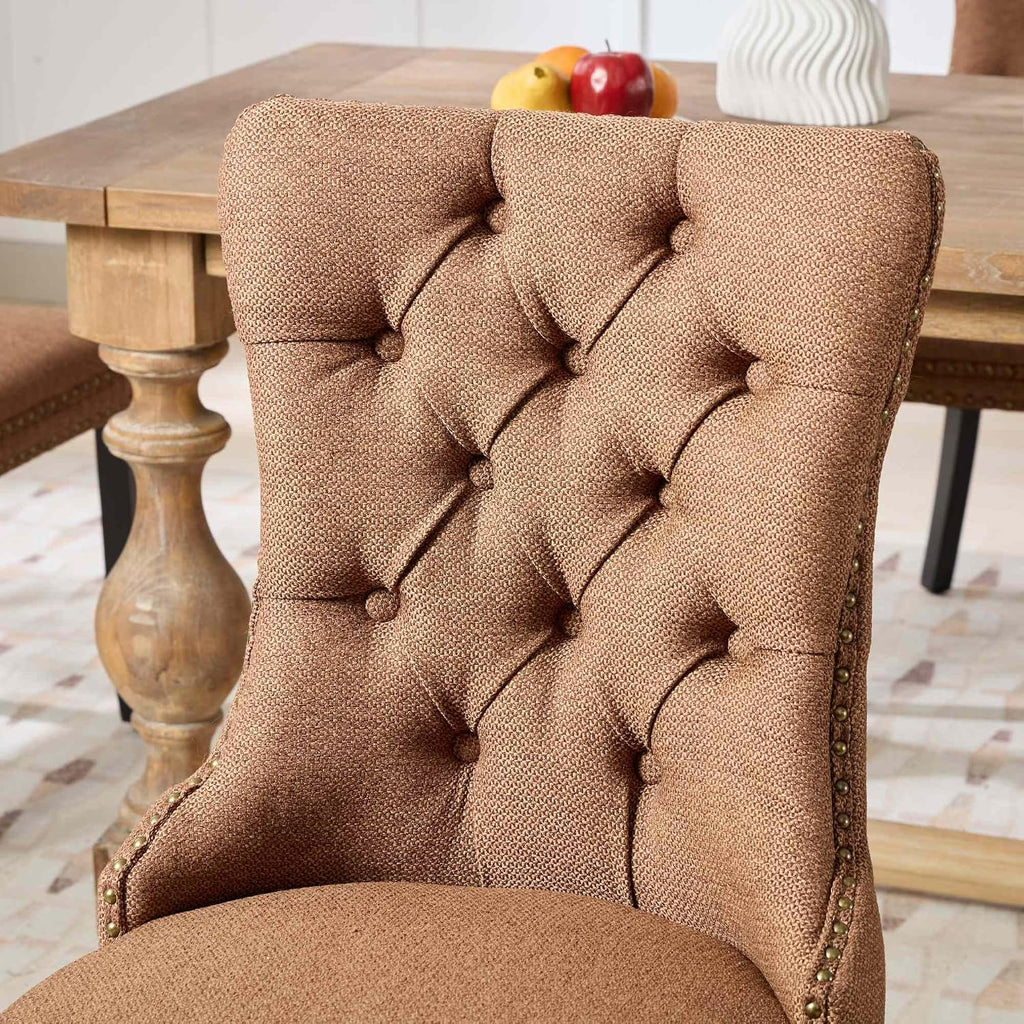 Ball & Cast Contemporary Upholstered Dining Chairs Set of 2, Flax Button Tufted Kitchen Side-Chairs with Hang Ring & Nailhead Trims & Wood Legs, 2-Piece Backrest Traditional Chair, Black+Coffee