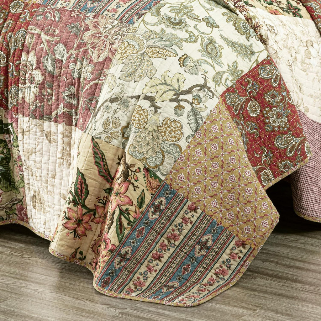 Chezmoi Collection Delaney 3-Piece Floral Patchwork Pre-Washed 100% Cotton Quilt Set, Oversized King