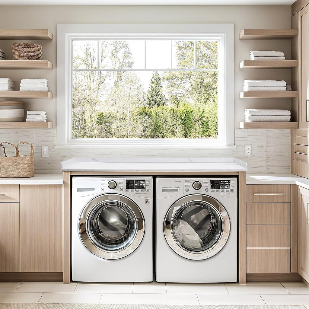 Life Finds 54 inch Washer Dryer Countertop with Safety Ledge for Laundry Room Organization, White Marble Pattern, LF-WDCT1WM