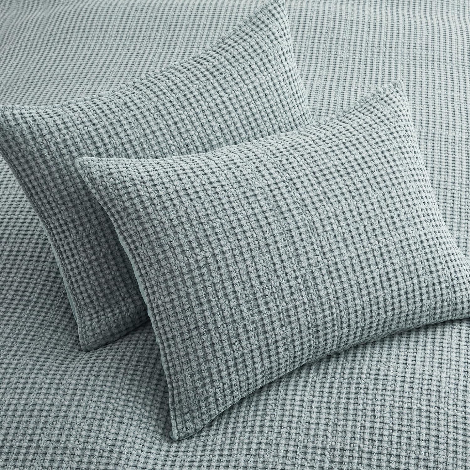 Levtex Home Mills Waffle Full/Queen Quilt Set (88x92in) with 2 Pillow Shams (26x20in) - Chambray - Cotton Waffle Full/Queen Size Quilt Bedding Set - Lightweight, Soft, Pre-Washed