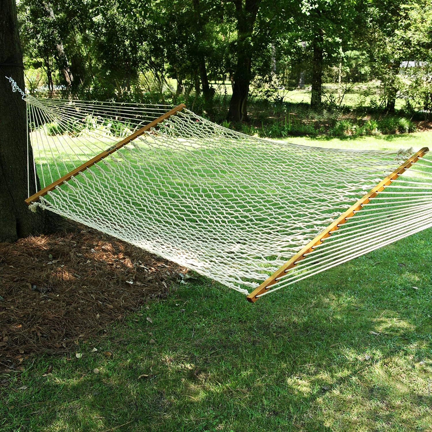 Original Pawleys Island Large Oatmeal DuraCord Rope Hammock – 13 ft. x 55 in., 2-Person, 450 lb Capacity, Oak Spreader Bar, Zinc-Plated Hardware, Handcrafted in the USA