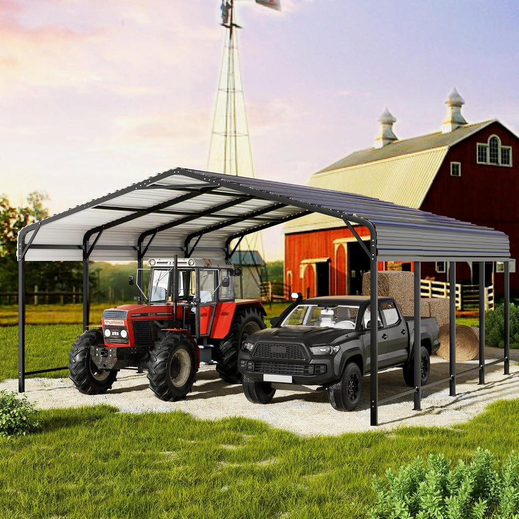 AirWire 20x20 FT Metal Carport with Heavy Duty Carport Canopy, Car Port with Reinforced Base and Five Canopy Beams, 2 Car Garage Shelter for Car, Boats and Truck