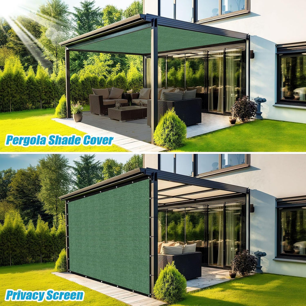 Amagenix 90% Pergola Shade Cover 12' X 20' Green Sun Shade Cloth with Grommets GN02 for Outdoor Garden Patio Porch, Commercial Grade 200 GSM - Cable Zip Ties Included (We Customized)