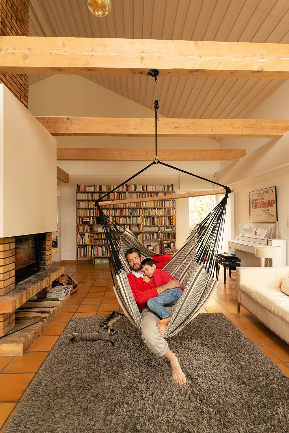 LA SIESTA® - XL King Habana Cotton Hammock Chair & CasaMount - Hanging Chair w/Suspension Kit for Walls Ceilings & Square Beams - Indoor Outdoor Swing Hanging Chair Bedroom Patio Balcony - Zebra