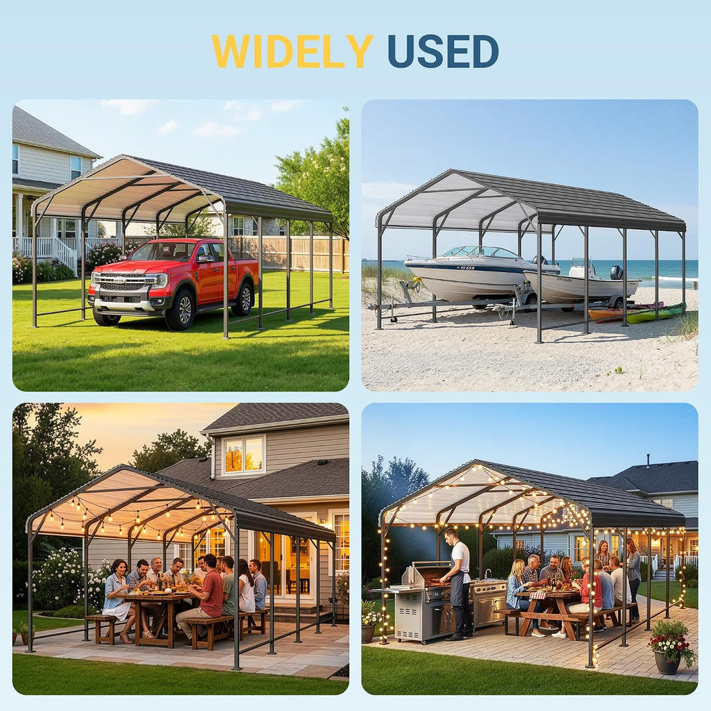 Wisteria Lane 12x20FT Metal Carport, Heavy Duty Carport Canopy with Reinforced Frame and Base for All-Weather, Outdoor Garage Car Port for Boats, Tractors, Pickup Trucks or Party, Dark Gray