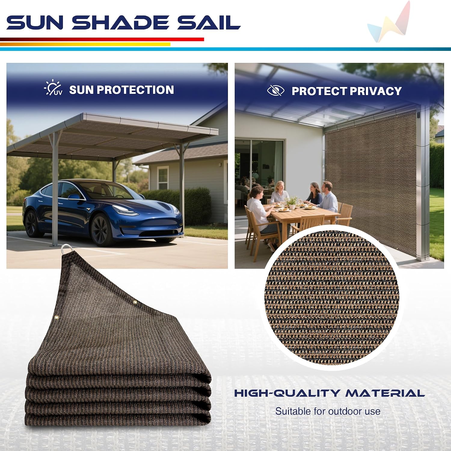 Windscreen4less 12' x 20' Sun Shade Sail Straight Edge Sun Shade Canopy Cover Outdoor with Grommets D-Ring UV Block for Pergola Backyard Patio (Brown)