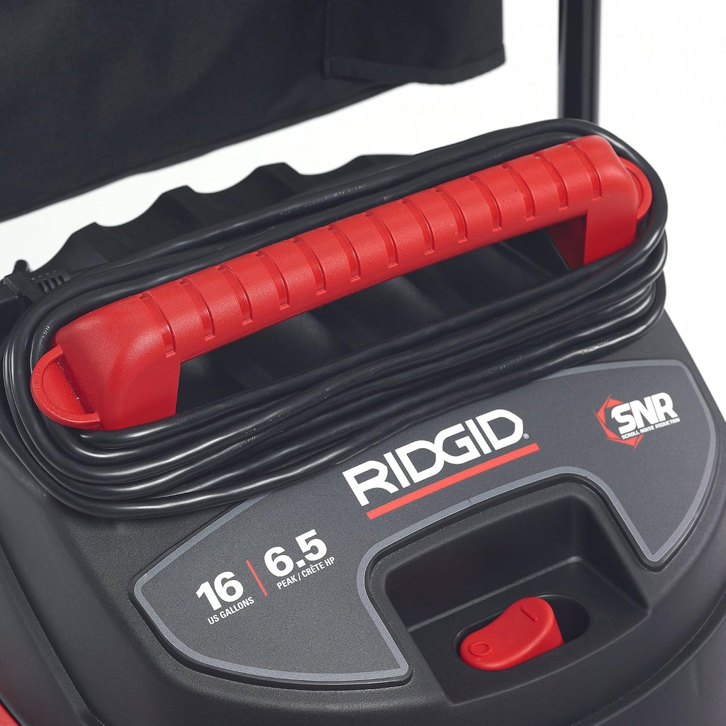 RIDGID 50353 1610RV Stainless Steel 16-Gal. Wet Dry Shop Vacuum with Cart, 6.5 Peak HP Motor, Large Wheels, Pro Hose, Drain, and Blower Port, Red