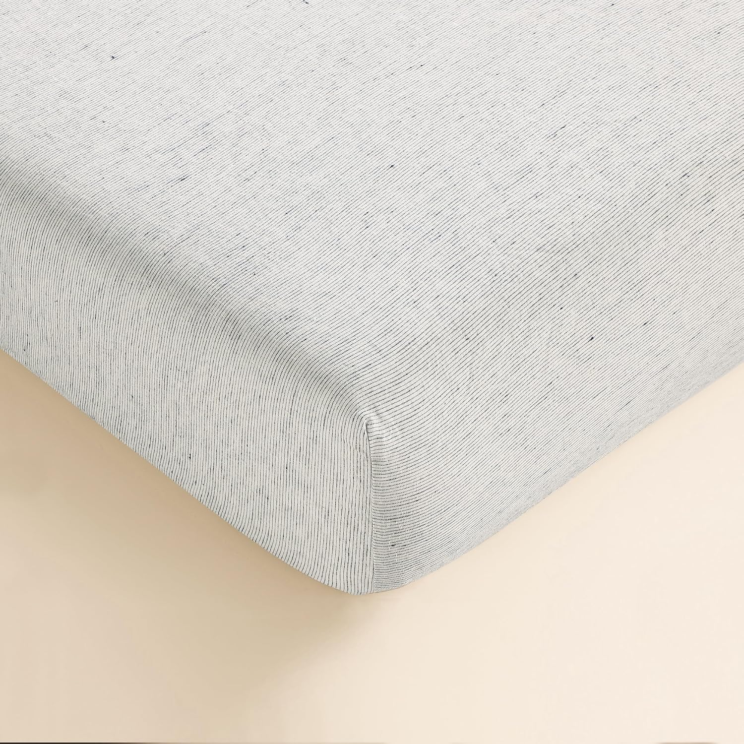 Sijo Stone Washed Organic French Linen Bed Sheet Set, GOTS Certified Organic, Best Cooling Linen Sheet Award by Sleep Foundation, 4 Piece - 2 Pillowcases, 1 Fitted and 1 Flat (Pinstripe, Queen)