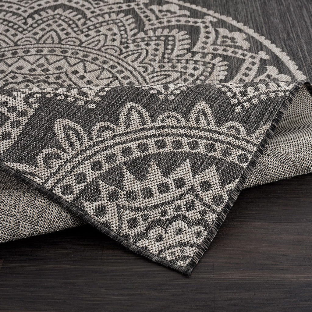 CAMILSON Outdoor Rug 8x10 Modern Area Rugs for Indoor and Outdoor Patios and Porches - Waterproof, Non-Shedding, Easy-to-Clean Outside Carpet (8 x 10, Medallion - Dark Grey/Light Grey)