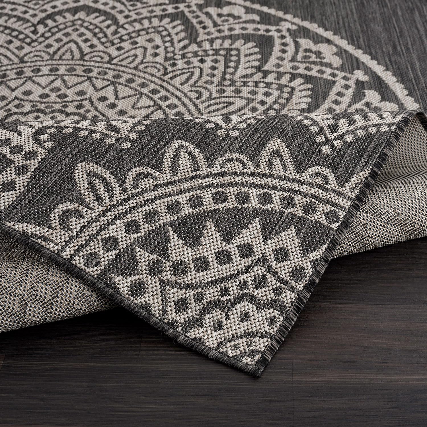 CAMILSON Outdoor Rug 8x10 Modern Area Rugs for Indoor and Outdoor Patios and Porches - Waterproof, Non-Shedding, Easy-to-Clean Outside Carpet (8 x 10, Medallion - Dark Grey/Light Grey)