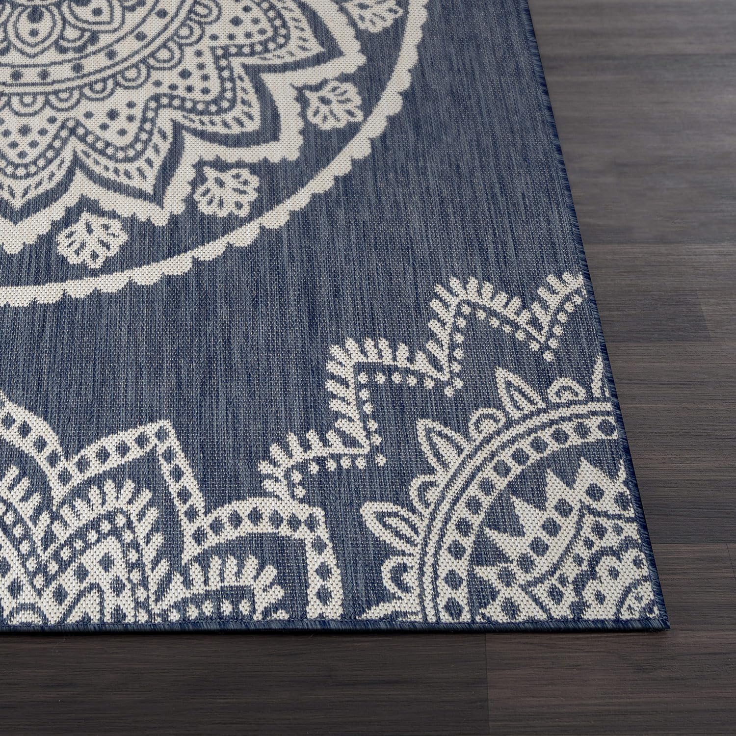 CAMILSON Outdoor Rug 8x10 Modern Area Rugs for Indoor and Outdoor Patios and Porches - Waterproof, Washable, Non-Shedding, Easy-to-Clean Outside Carpet (8 x 10, Medallion - Blue/White)