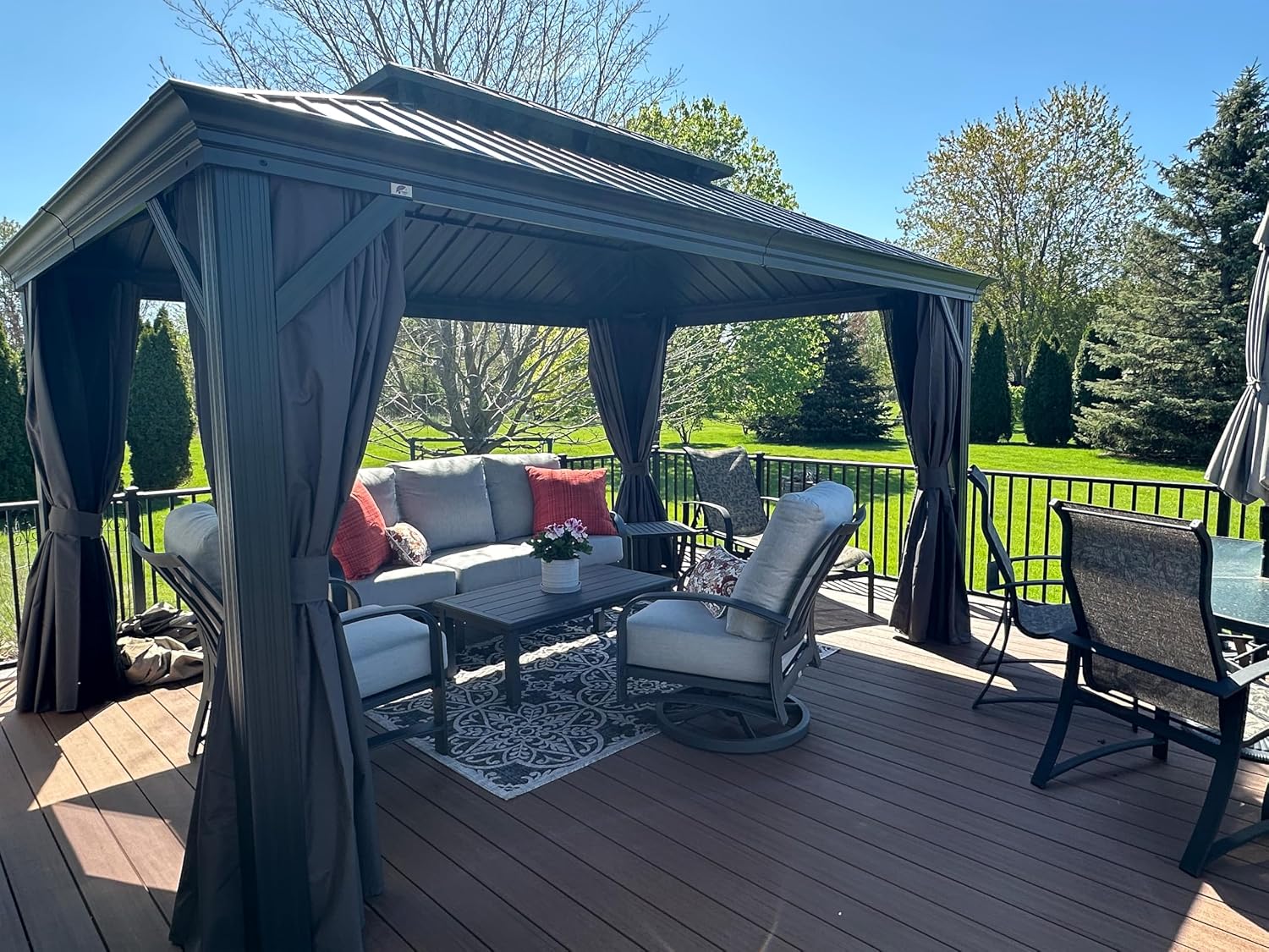 PURPLE LEAF 10' X 14' Gazebo with Metal Roof Patio Gazebo with Light for Outdoor Lawn and Garden Hardtop Grey