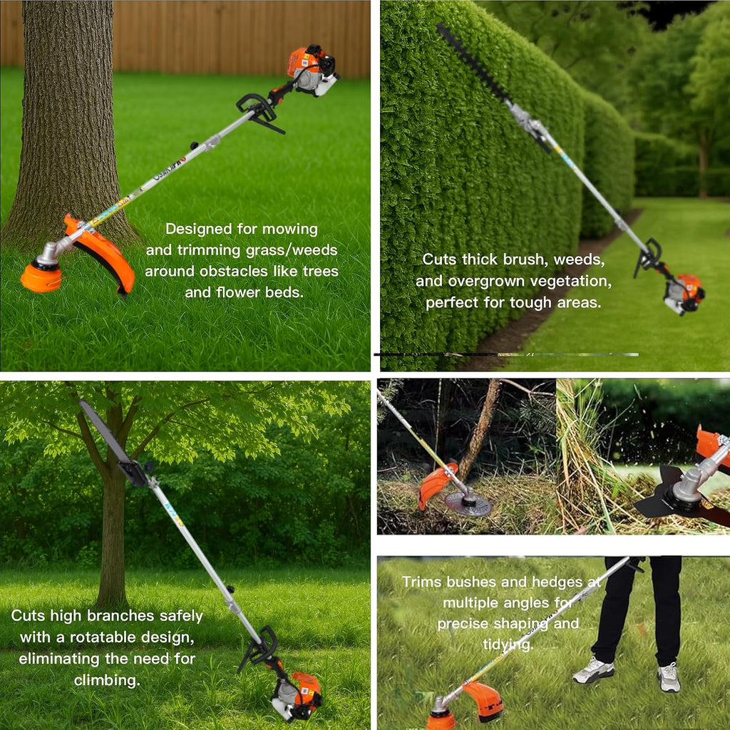 33cc 2-Cycle Gas Multi-Trimmer | 10-in-1 String Trimmer w/Rotatable 40' Pole Saw, Weed Eater Weed Wacker, Brush Cutter & Hedge Trimmer Gas for Lawn, Yard, Garden Care, All-in-one Garden Tool