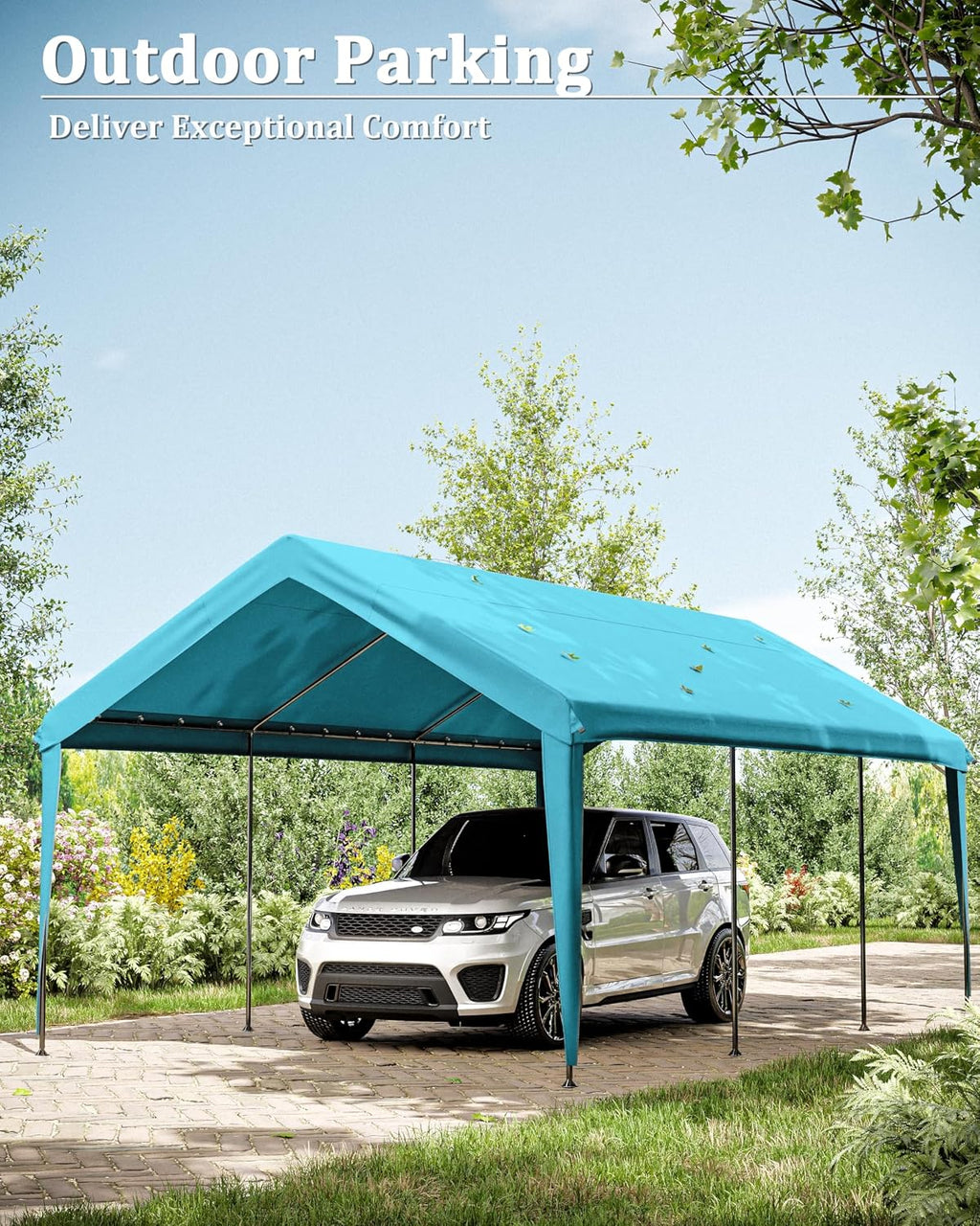 Carport Canopy Replacement Cover 12x20 Heavy Duty Outdoor Portable Car Canopy Oxford Waterproof UV & Tear Resistant Garage Canopy with Ball Bungees (Frame is Not Included)