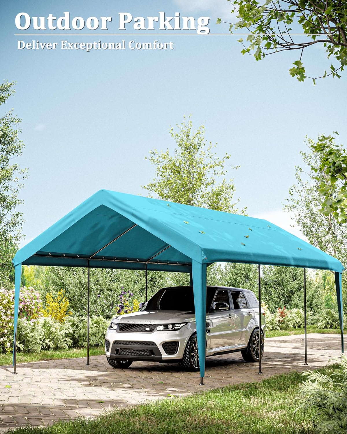 Carport Canopy Replacement Cover 12x20 Heavy Duty Outdoor Portable Car Canopy Oxford Waterproof UV & Tear Resistant Garage Canopy with Ball Bungees (Frame is Not Included)