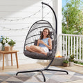 RADIATA Heavy Duty Egg Chair Swing with Stand, 350Lbs Rattan Hanging Chairs with Base and Cozy Cushion, Single Eggshell Hammock Seat for Outside Patio Porch Backyard Balcony Apartment, Dark Grey