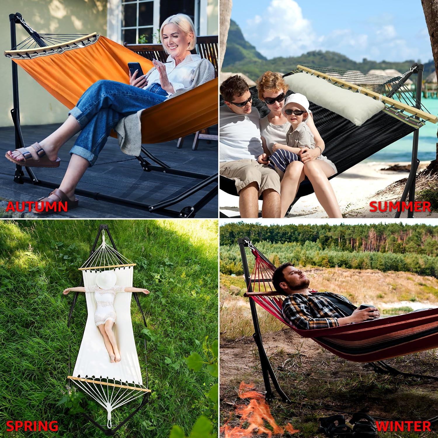 Tranquillo Unity Hammock Stand, Collapsible Camping Hammock and Stand, 800 lbs Capacity Steel Double Hammock Stand for 2 Persons, Steel Frame - Black