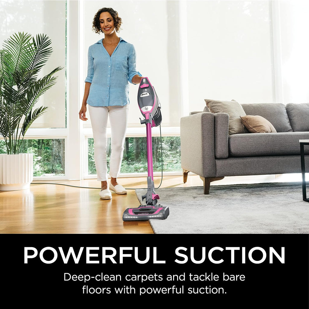 Shark HV371 Rocket Pro DLX Corded Stick, Removable Hand Vacuum, Advanced Swivel Steering, XL Cup, Crevice Tool, Upholstery Tool & Anti-Allergen Dust Brush (Fuchsia) (Renewed)